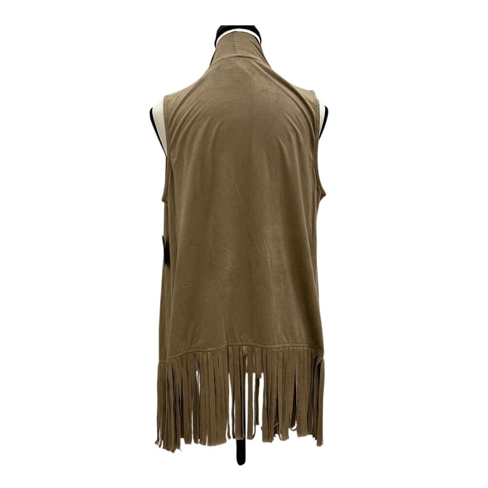 Love by Design Vest Women Medium Brown NEW Faux Suede Fringe Draped Open Front - Picture 3 of 9